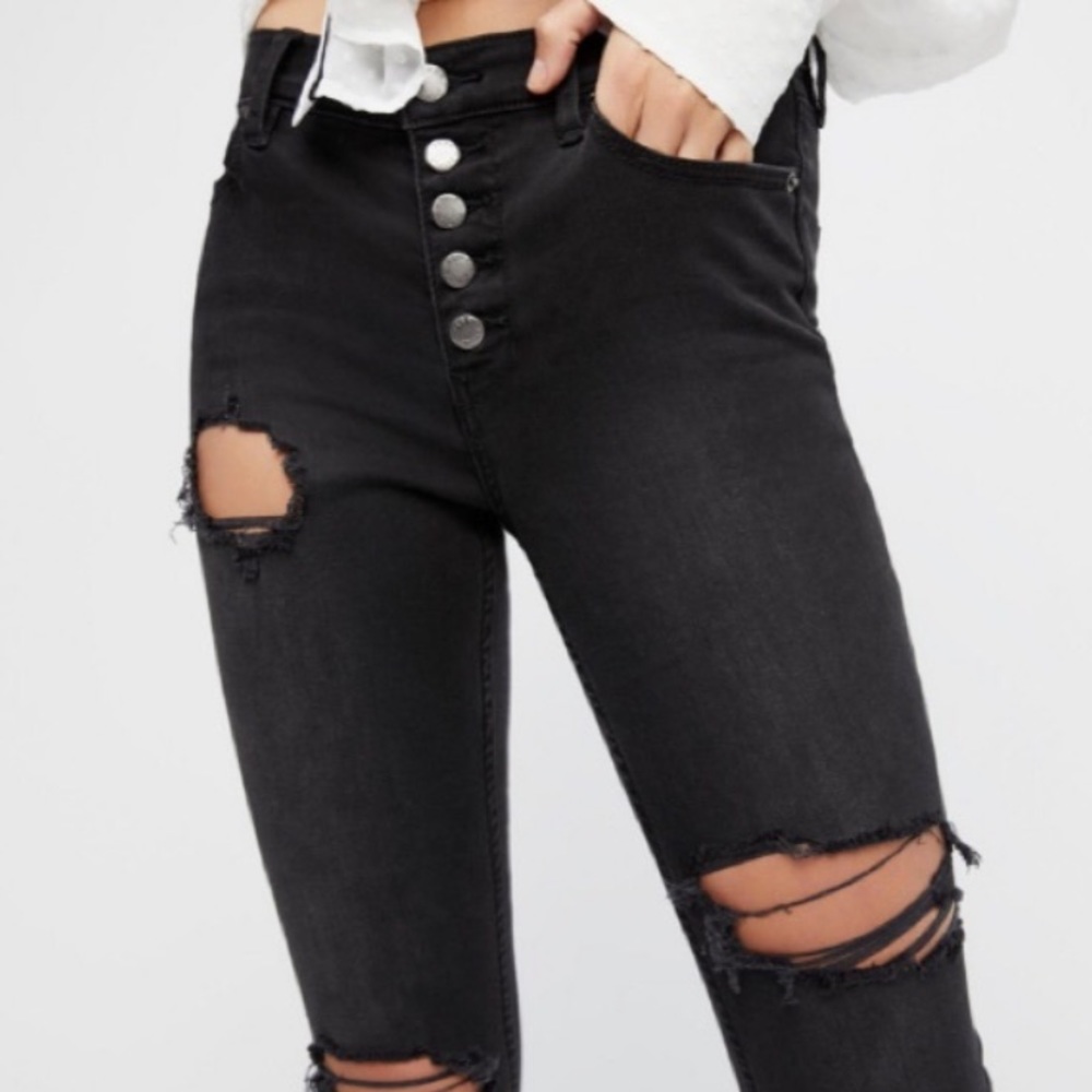 Free People Destroyed Raegan Button Front Jeans